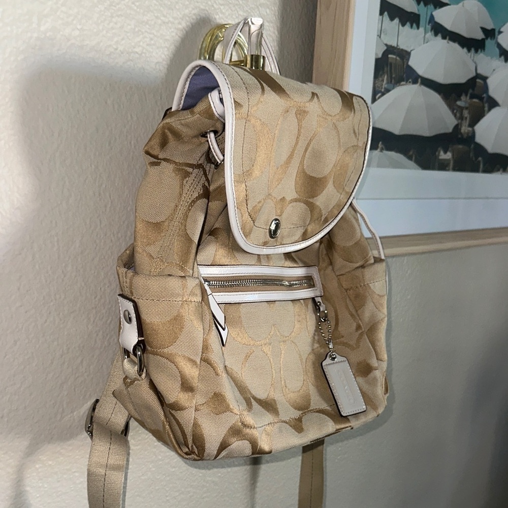 Coach Beige and White Signature Backpack - Picture 3 of 11